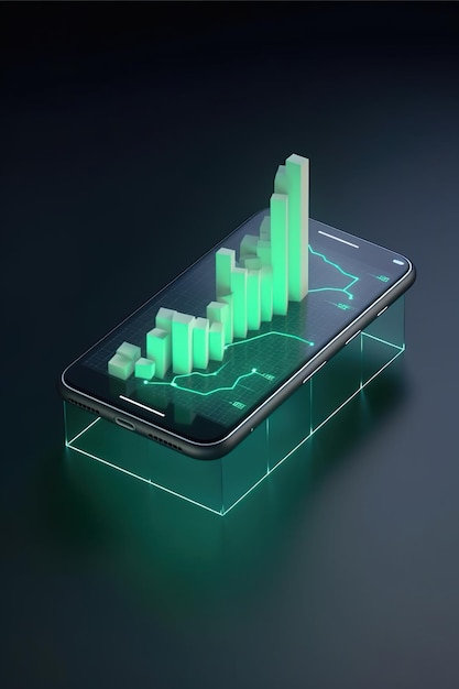Um smartphone com um gráfico na tela e uma linha verde na tela
