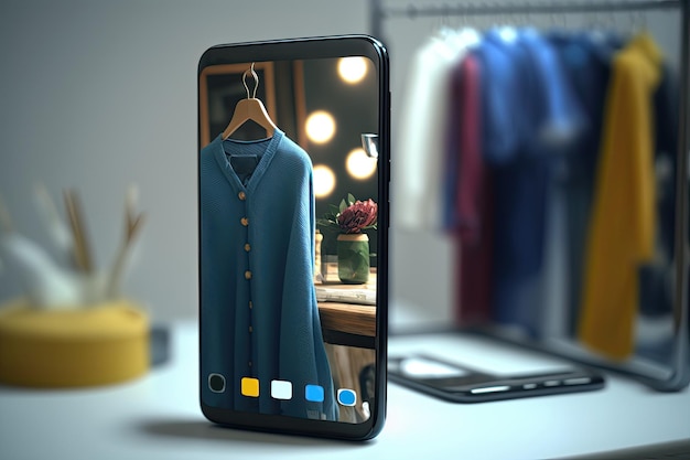 Um smartphone com um vestido na tela