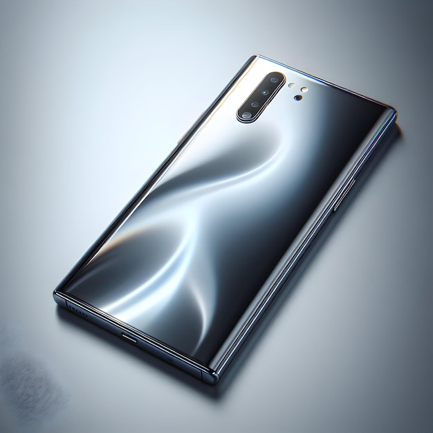 Foto um smartphone elegante brilha isolado em um fundo prateado de prata seu design moderno exala elegância