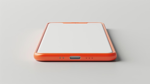 Um smartphone moderno com uma caixa laranja e uma tela branca em branco
