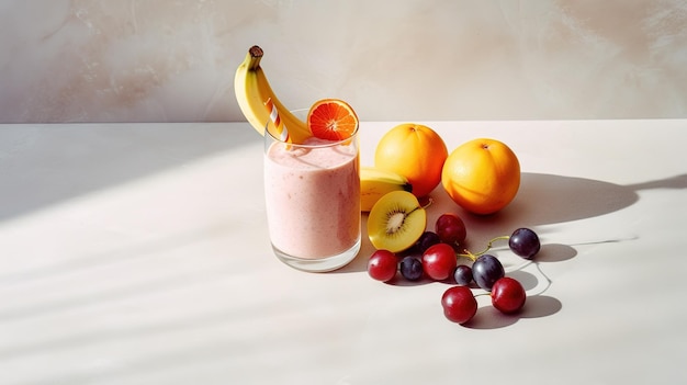 Um smoothie com frutas na mesa