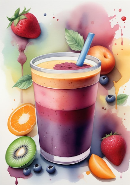 Um smoothie com uma palha e uma palha nele