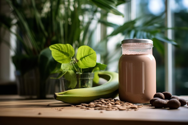 Um smoothie de proteína vegano com proteína em pó vegetal