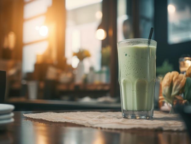 Um smoothie em uma mesa de restaurante humor generativo ai