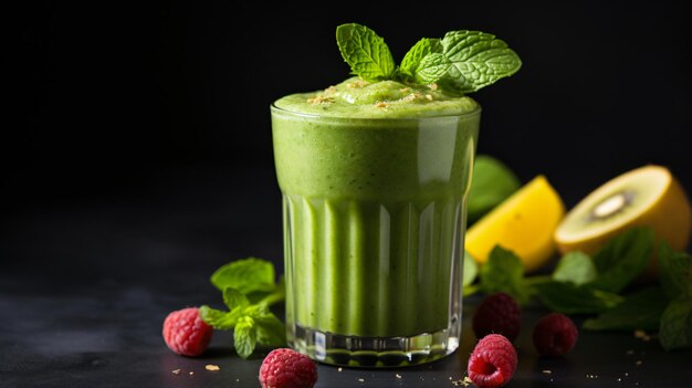 Um smoothie verde em um copo