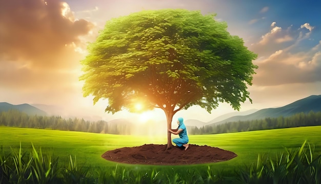 Um sobrevivente do câncer plantando uma árvore para marcar sua vitória sobre a doença