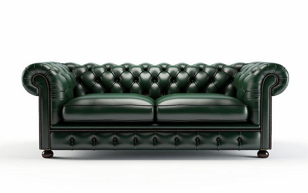 Um sofá Chesterfield Green em fundo branco