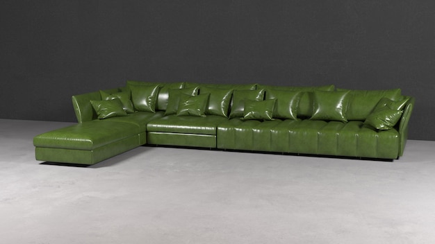 Um sofá de couro verde com a palavra "z" nele