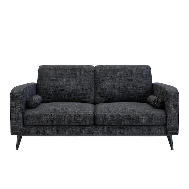 um sofá de tecido preto no fundo branco