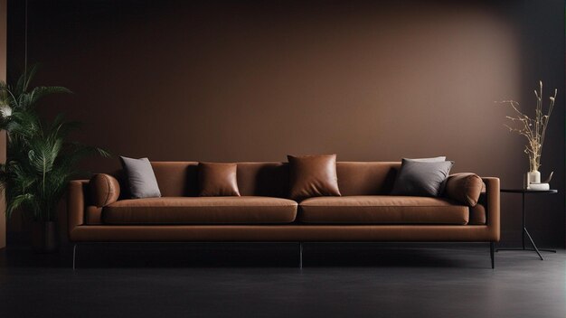 Foto um sofá rosa hiper-realista com fundo de parede rosa 8k