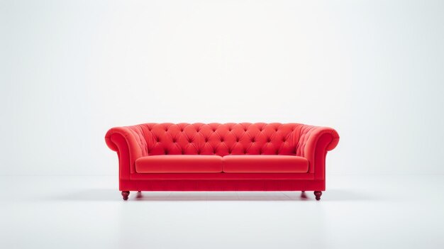 um sofá vermelho sentado em cima de um chão branco