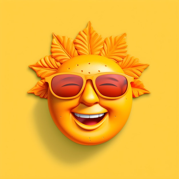 Um sol de desenho animado com óculos de sol e um fundo amarelo que diz "sol feliz".