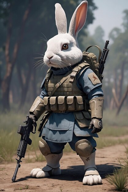 Um soldado coelho pronto para a guerra com armas avançadas