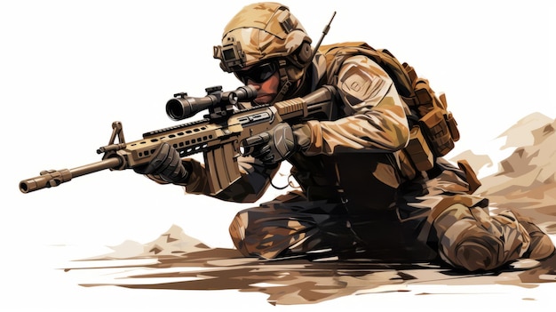 Foto um soldado com um rifle.