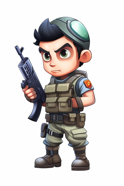 Um soldado dos desenhos animados com uma arma na mão.