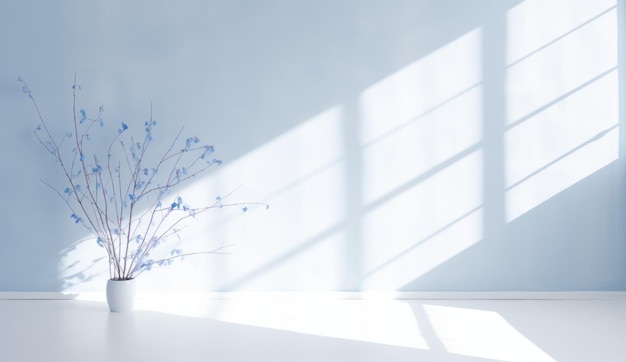 Um sopro de ar fresco A sombra de uma planta num quarto azul