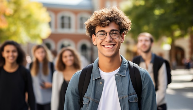 um sorridente estudante internacional de 17 anos na universidade na Alemanha