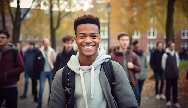 um sorridente estudante internacional de 17 anos na universidade na Alemanha
