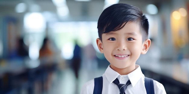Um sorriso caloroso de um menino asiático.