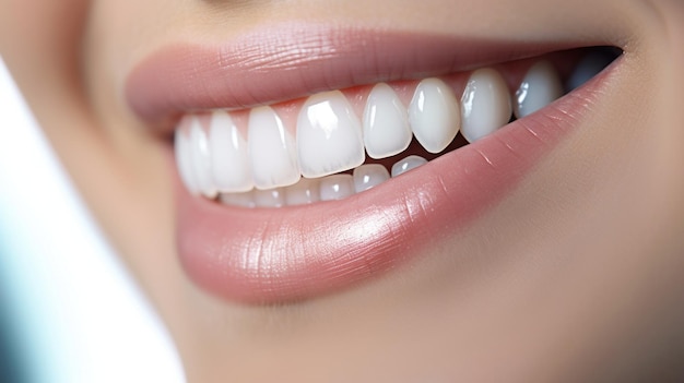 Um sorriso de mulher com dentes brancos .