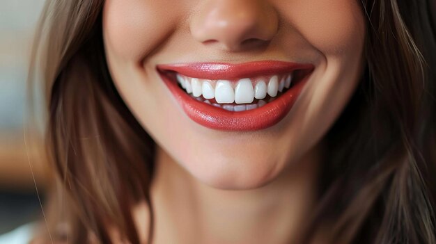 Foto um sorriso de mulher é mostrado com dentes brancos ai gerado