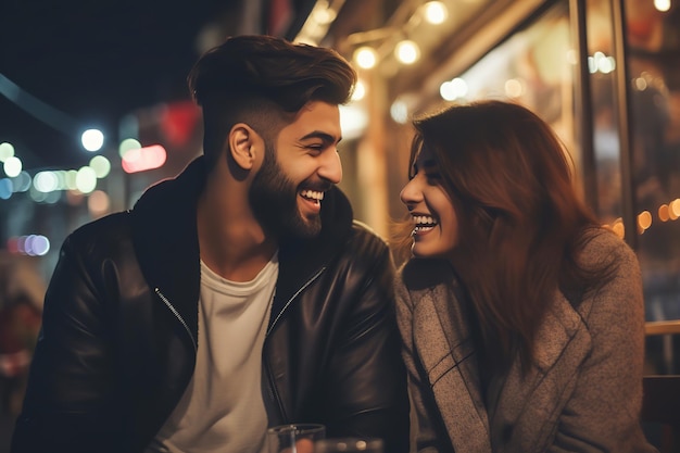 Um sorriso de senhora durante um encontro romântico à noite