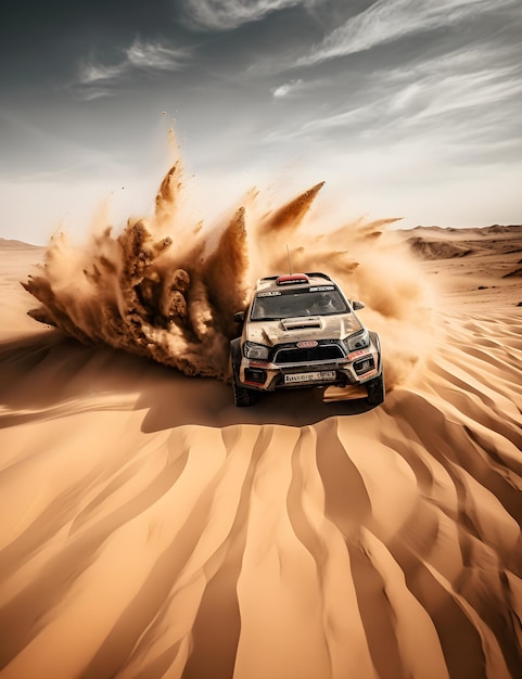 Um subaru wrx dirigindo pelo deserto