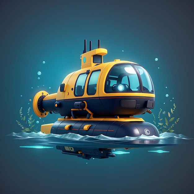 um submarino amarelo com um casco amarelo e as palavras "o barco" no fundo