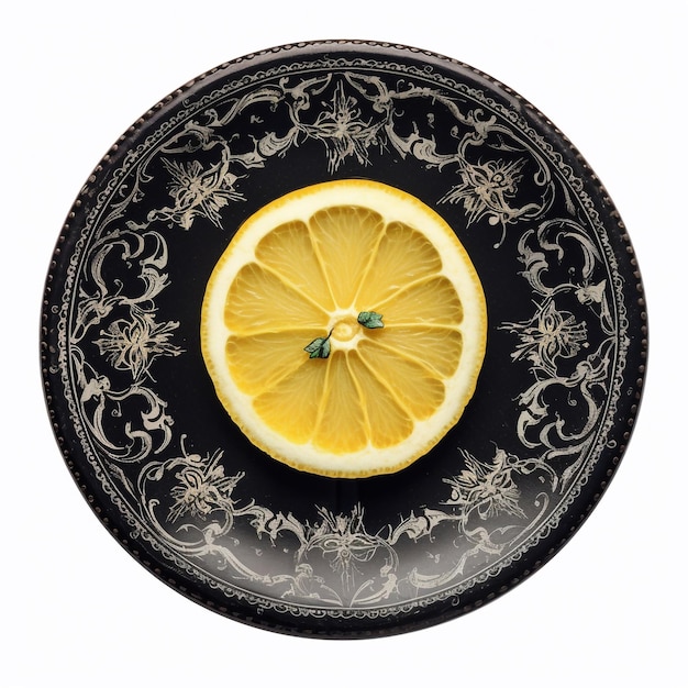 Um suculento e delicioso limão está num lindo prato.