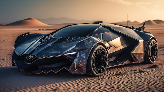 Um supercarro futurista no deserto