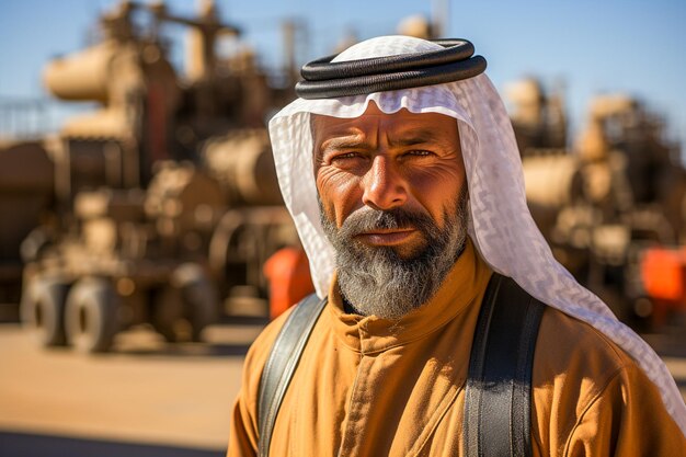 Foto um supervisor administrando um campo de petróleo no oriente médio