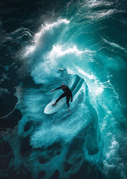 Foto um surfista em uma onda em zigzag criando ondas