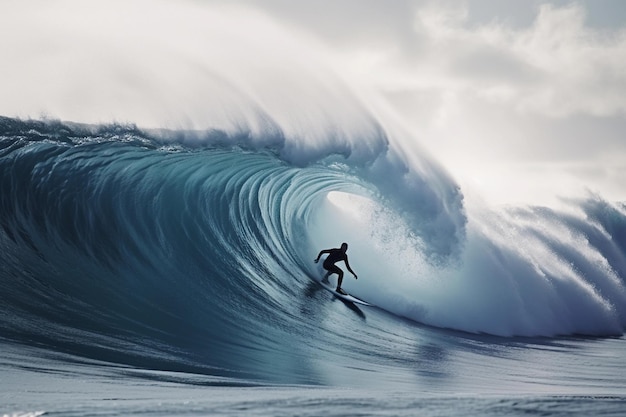 Um surfista está pegando uma onda no oceano.