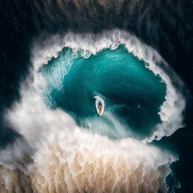 Um surfista está pegando uma onda no oceano.
