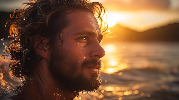 Um surfista montando as ondas ao anoitecer e desfrutando das férias de verão IA generativa