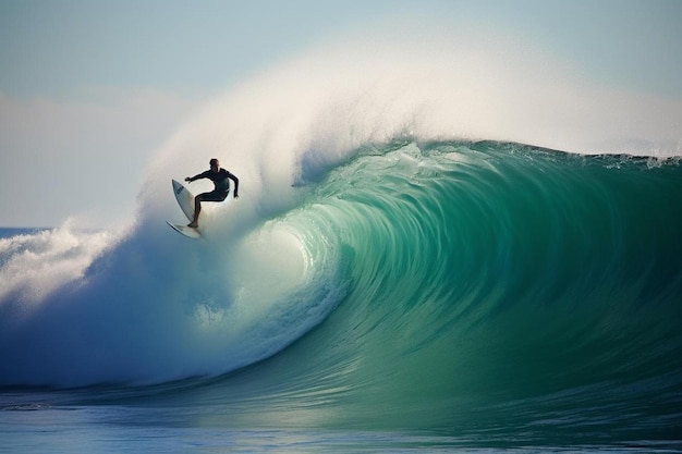 Um surfista pegando uma onda no oceano