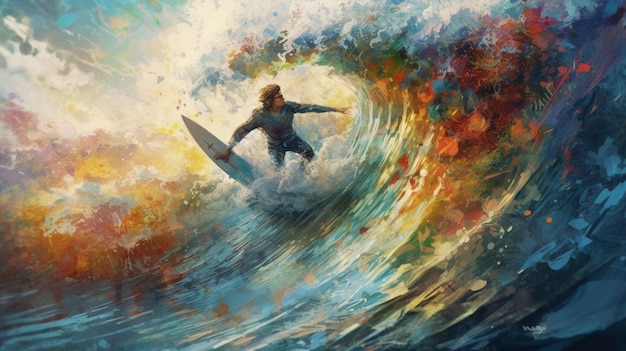 Um surfista surfa uma onda no oceano.