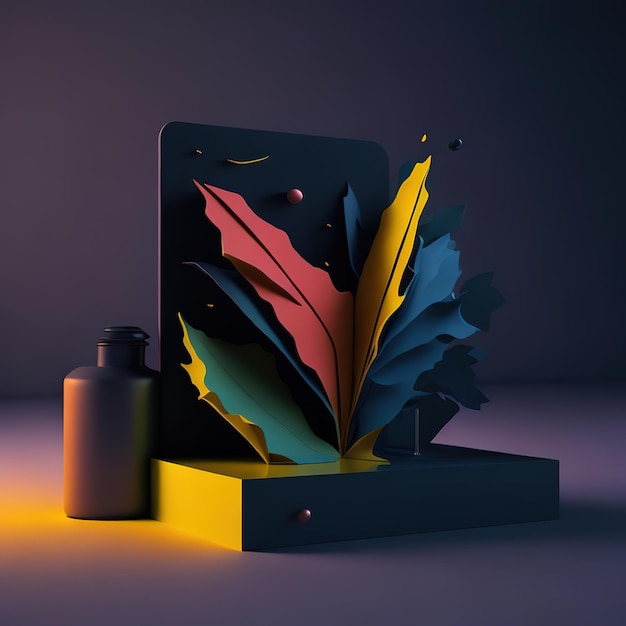 Um tablet com uma caixa preta e uma folha colorida.
