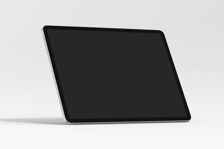 Um tablet com uma tela preta que diz 'inteligente' nele