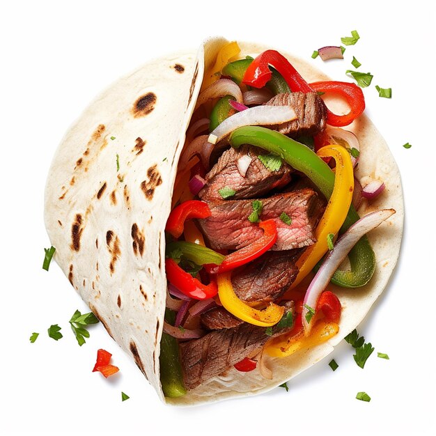 Um taco com uma fatia de carne e vegetais