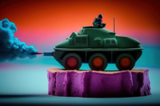 Um tanque de brinquedo com a palavra tanque