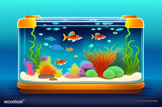 Um tanque de peixes com um tanque de peixes que diz peixes nele.