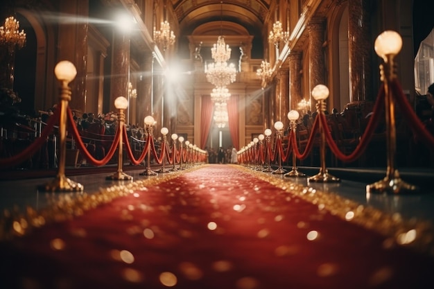 Foto um tapete vermelho com cordas vermelhas de um lado