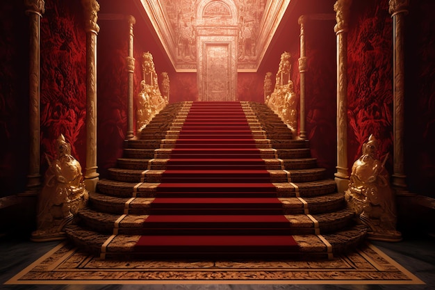 Um tapete vermelho com detalhes dourados