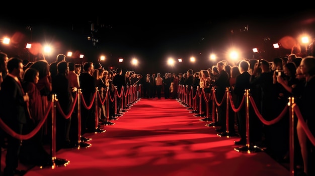 Foto um tapete vermelho com pessoas em pé sobre ele e a palavra hollywood nele