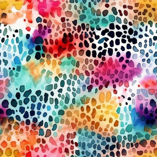 Um tecido colorido com estampa de leopardo em aquarela com muitas manchas generativas ai