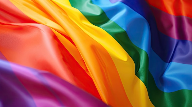 Um tecido com as cores do arco-íris com a palavra orgulho
