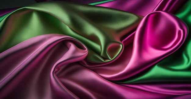 Foto um tecido de seda colorido com um fundo rosa e verde.