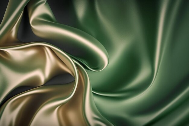 Um tecido de seda verde e dourado com um toque macio e macio.
