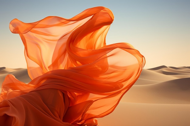 Um tecido laranja vibrante a voar na brisa.
